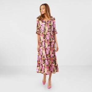 Sam Edelman Pink Brown Floral Print Trapeze Maxi Dress‎ Small